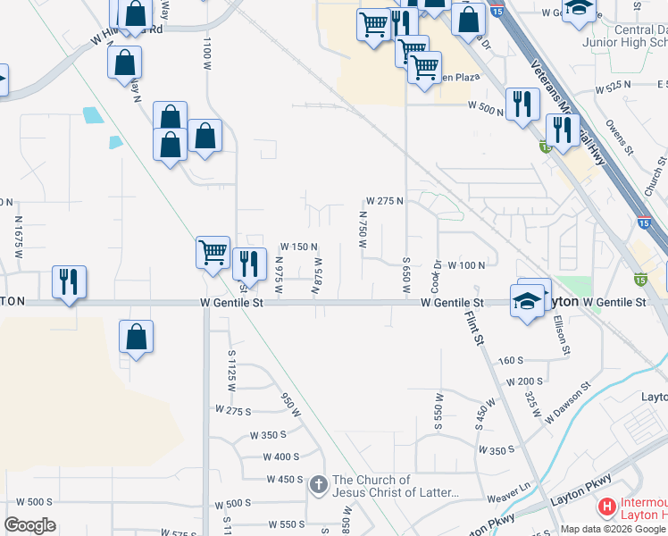 map of restaurants, bars, coffee shops, grocery stores, and more near 44 North 875 West in Layton