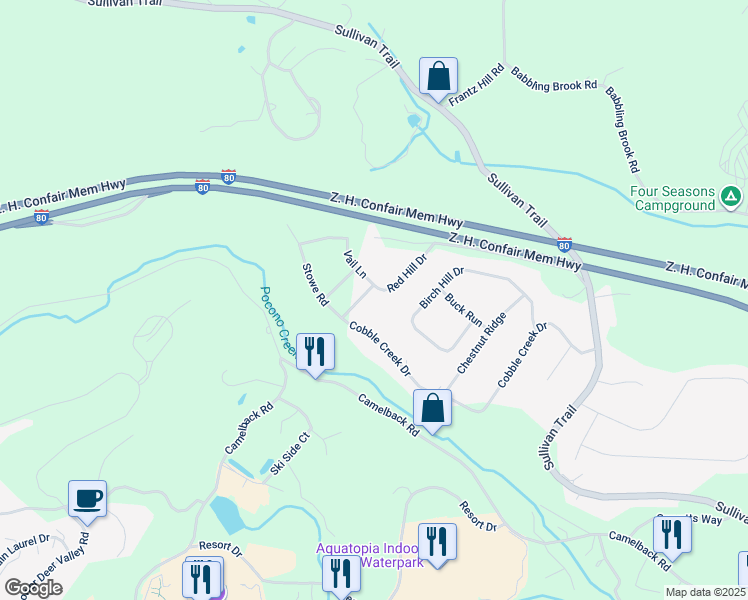 map of restaurants, bars, coffee shops, grocery stores, and more near 3618 Red Hill Drive in Tannersville