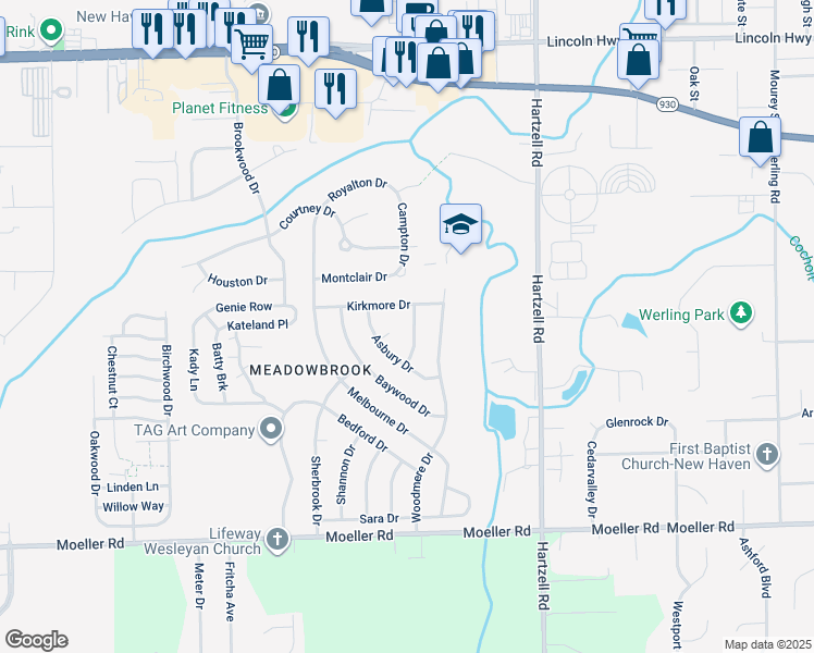 map of restaurants, bars, coffee shops, grocery stores, and more near 1226 Braeburn Drive in New Haven