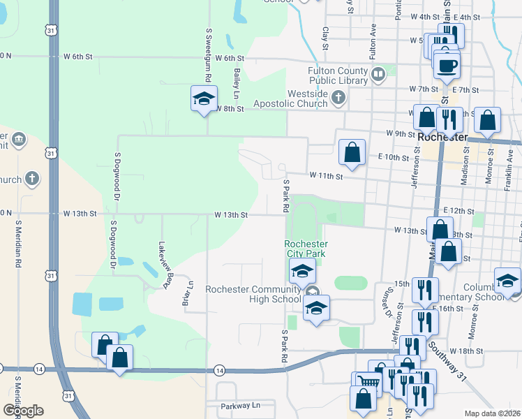 map of restaurants, bars, coffee shops, grocery stores, and more near 827 West 13th Street in Rochester