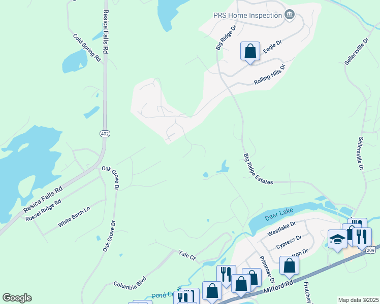 map of restaurants, bars, coffee shops, grocery stores, and more near Franklin Court in East Stroudsburg