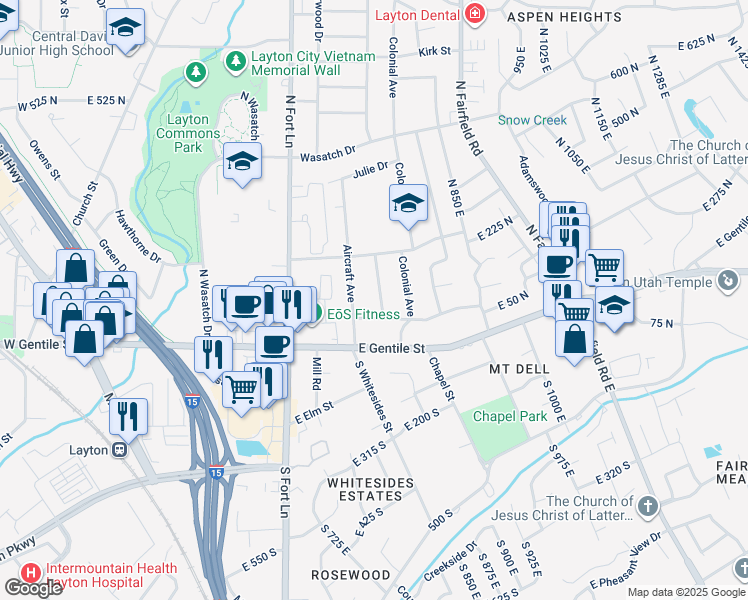 map of restaurants, bars, coffee shops, grocery stores, and more near 69 Beacon Avenue in Layton