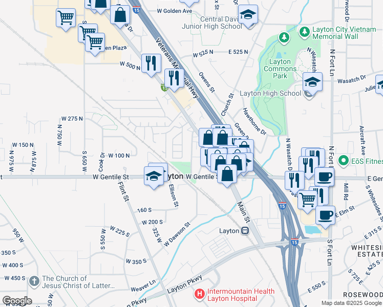 map of restaurants, bars, coffee shops, grocery stores, and more near 1 175 in Layton