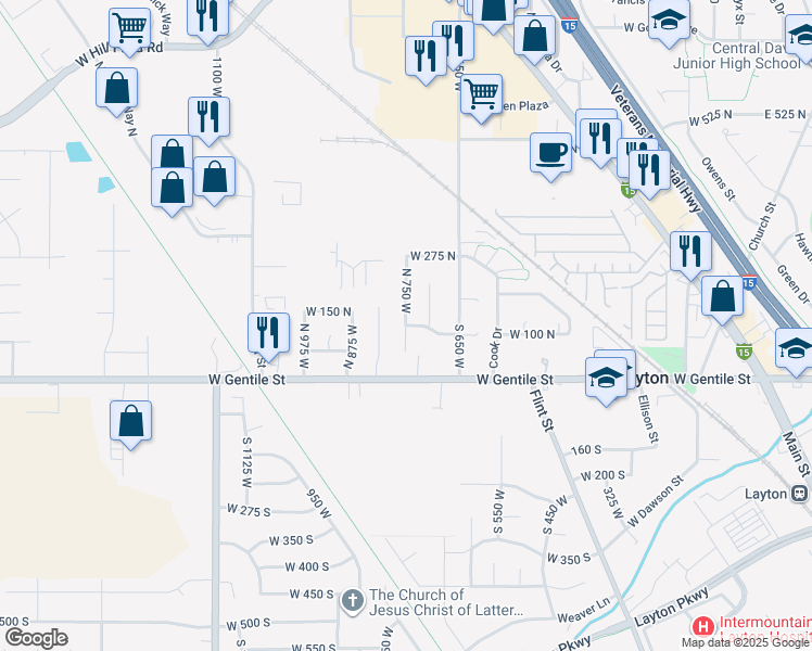 map of restaurants, bars, coffee shops, grocery stores, and more near North 750 West in Layton
