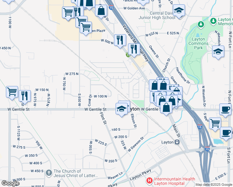 map of restaurants, bars, coffee shops, grocery stores, and more near 130 North 450 West in Layton