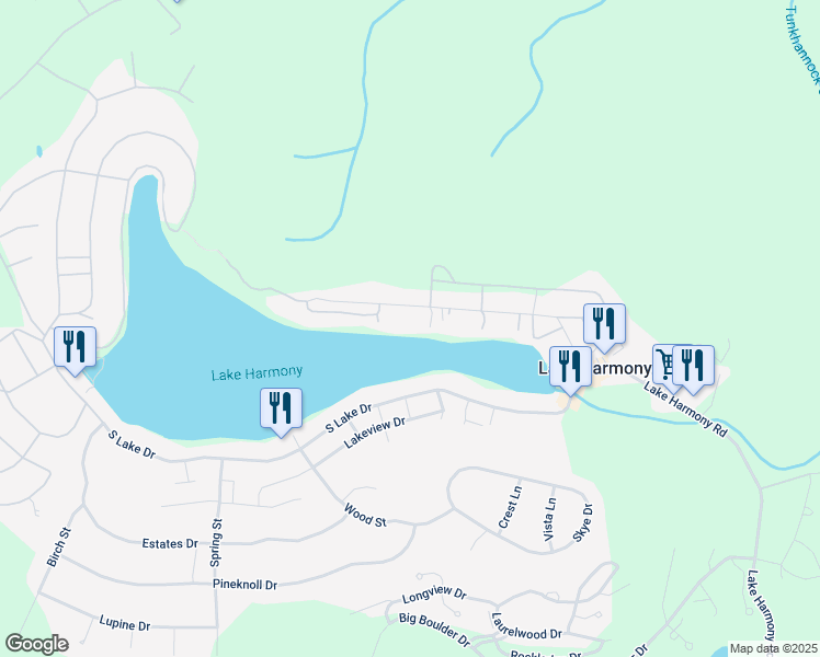 map of restaurants, bars, coffee shops, grocery stores, and more near 431 North Lake Drive in Lake Harmony