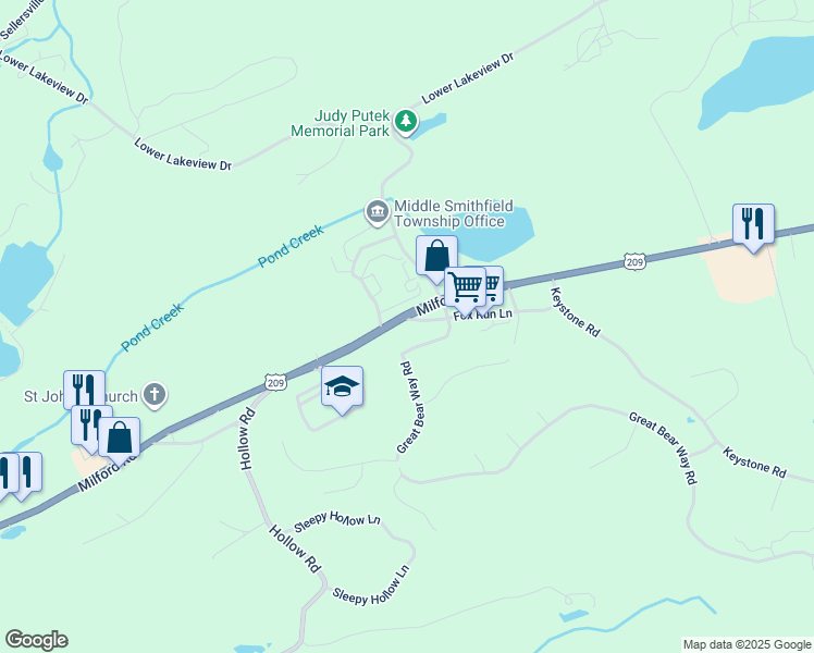 map of restaurants, bars, coffee shops, grocery stores, and more near Rte 209 in East Stroudsburg