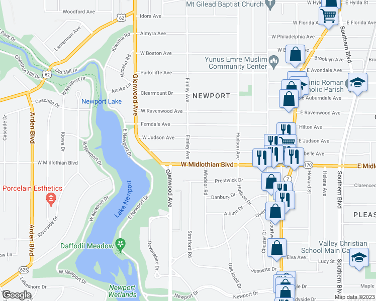 map of restaurants, bars, coffee shops, grocery stores, and more near 3798 Firnley Avenue in Youngstown