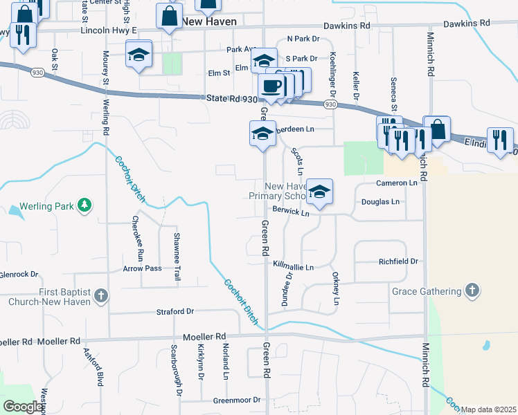 map of restaurants, bars, coffee shops, grocery stores, and more near 1446-1452 Green Rd in New Haven
