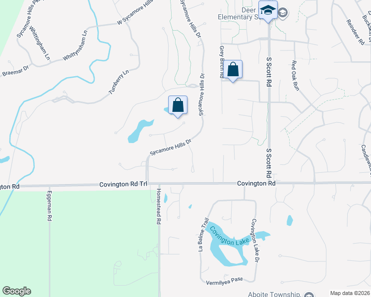 map of restaurants, bars, coffee shops, grocery stores, and more near 2404 Sycamore Hills Drive in Fort Wayne
