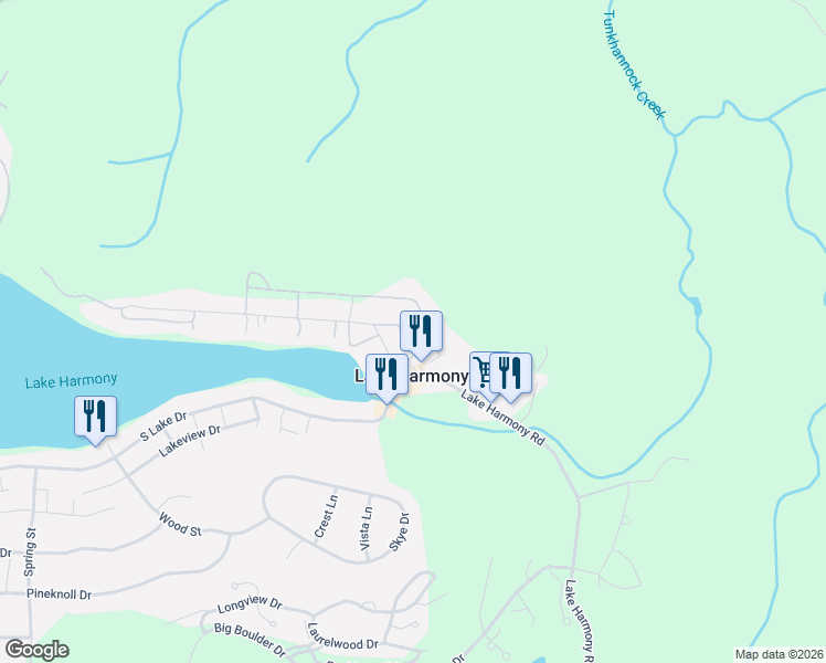 map of restaurants, bars, coffee shops, grocery stores, and more near 107 Harmony Avenue in Lake Harmony
