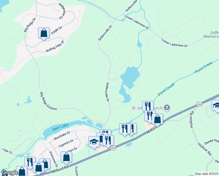 map of restaurants, bars, coffee shops, grocery stores, and more near 56 Sellersville Drive in East Stroudsburg