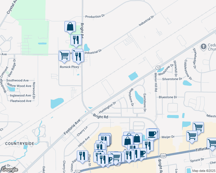 map of restaurants, bars, coffee shops, grocery stores, and more near 1900 Soldier Drive in Findlay