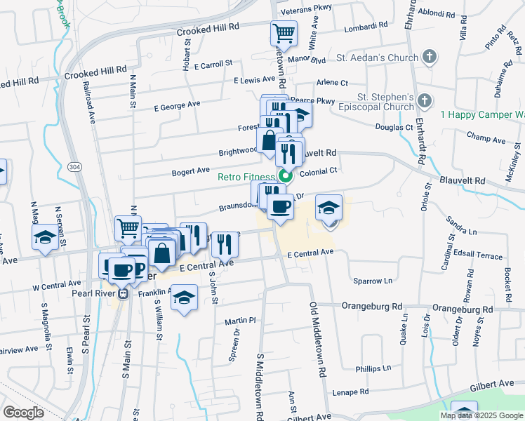map of restaurants, bars, coffee shops, grocery stores, and more near 82 North Middletown Road in Pearl River