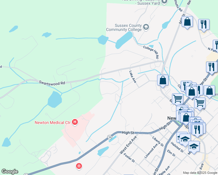 map of restaurants, bars, coffee shops, grocery stores, and more near 100 Swartswood Road in Fredon Township