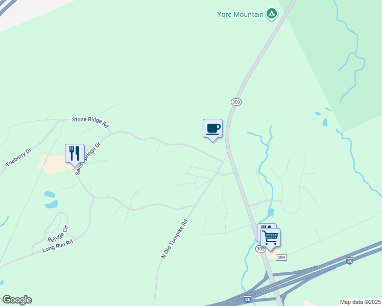 map of restaurants, bars, coffee shops, grocery stores, and more near 120 Misty Lane in Drums