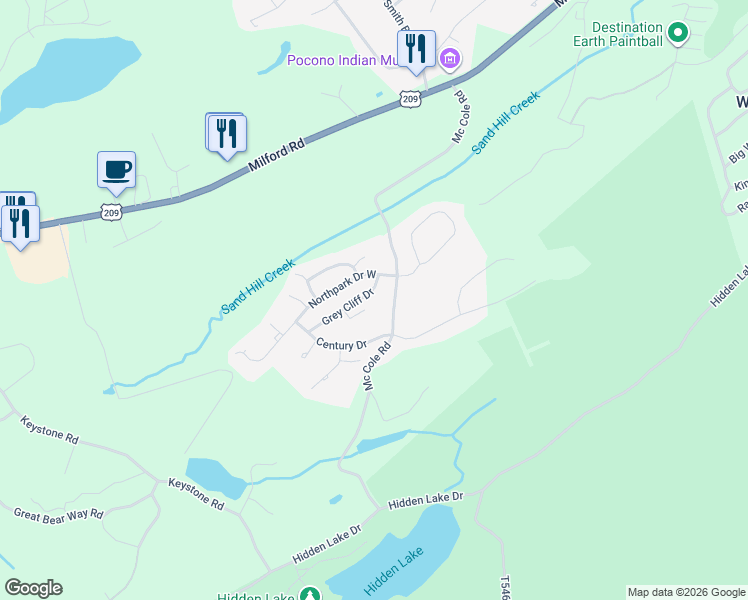 map of restaurants, bars, coffee shops, grocery stores, and more near 63 Northpark Estate in East Stroudsburg