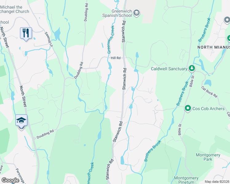 map of restaurants, bars, coffee shops, grocery stores, and more near 188 Stanwich Road in Greenwich