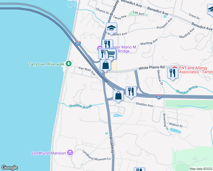map of restaurants, bars, coffee shops, grocery stores, and more near 400 South Broadway in Tarrytown
