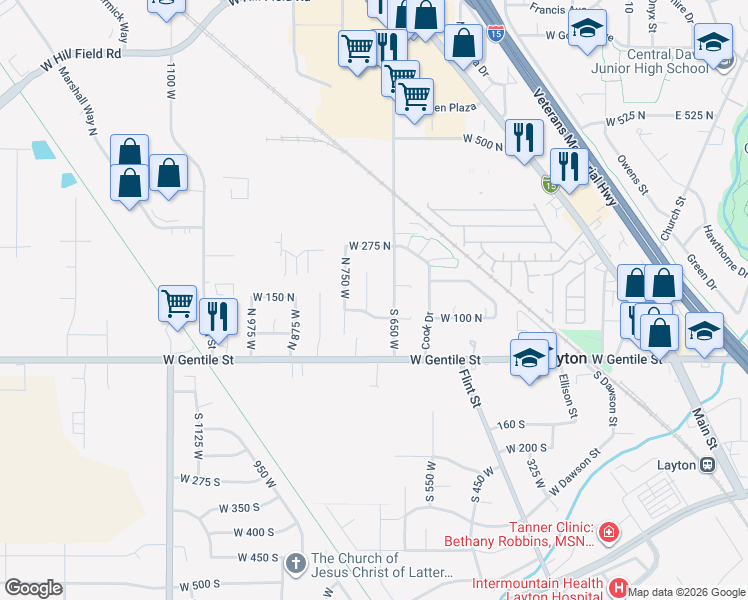 map of restaurants, bars, coffee shops, grocery stores, and more near 159 North 700 West in Layton