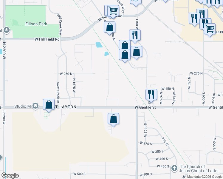 map of restaurants, bars, coffee shops, grocery stores, and more near 1248 West Gentile Street in Layton