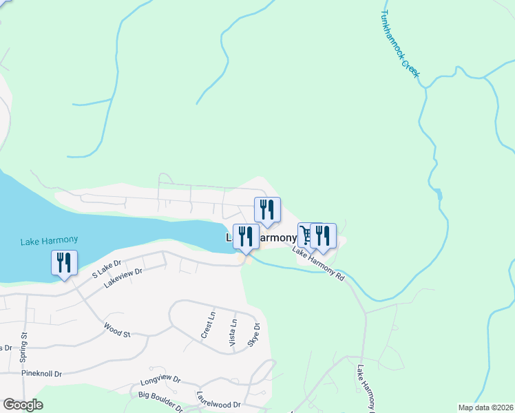 map of restaurants, bars, coffee shops, grocery stores, and more near 107 Harmony Avenue in Lake Harmony