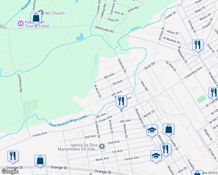 map of restaurants, bars, coffee shops, grocery stores, and more near 1153 7th Avenue in Berwick