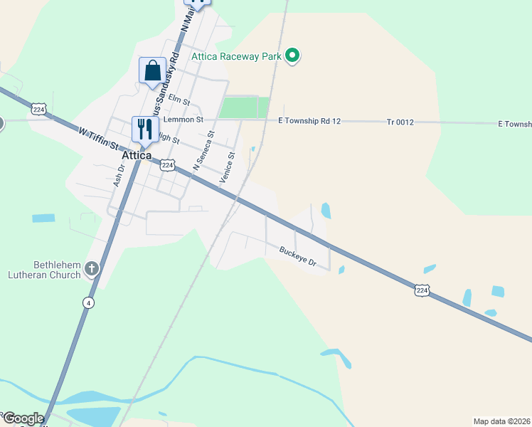 map of restaurants, bars, coffee shops, grocery stores, and more near 15045 U.S. 224 in Attica