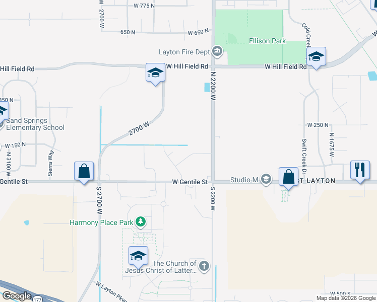 map of restaurants, bars, coffee shops, grocery stores, and more near 2302 West Van Drimmelen Drive in Layton
