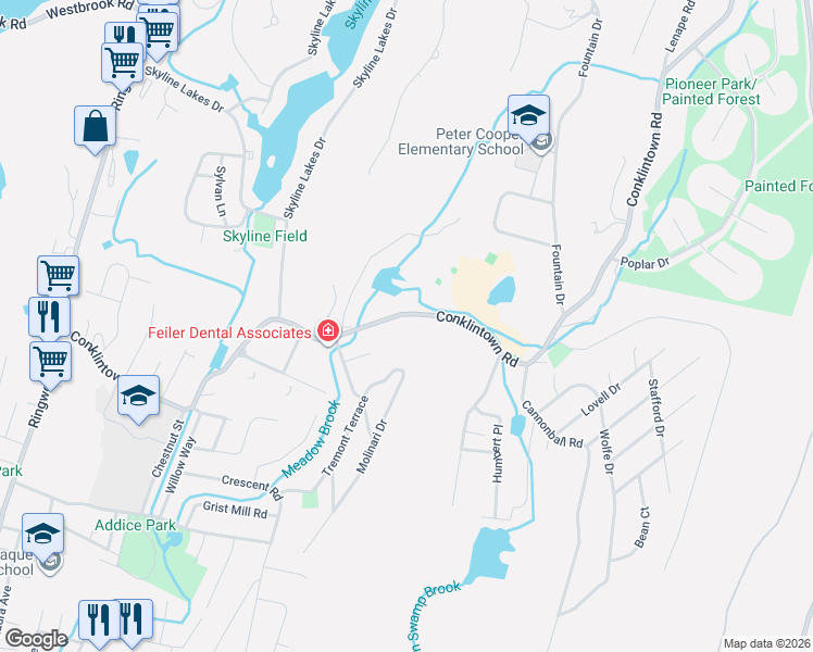 map of restaurants, bars, coffee shops, grocery stores, and more near 203 Conklintown Road in Ringwood