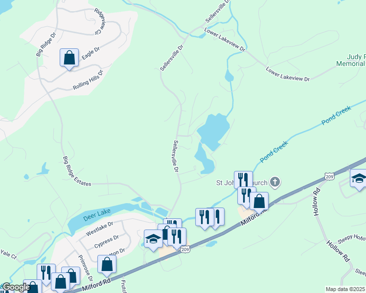 map of restaurants, bars, coffee shops, grocery stores, and more near Orchard Lane in Monroe County