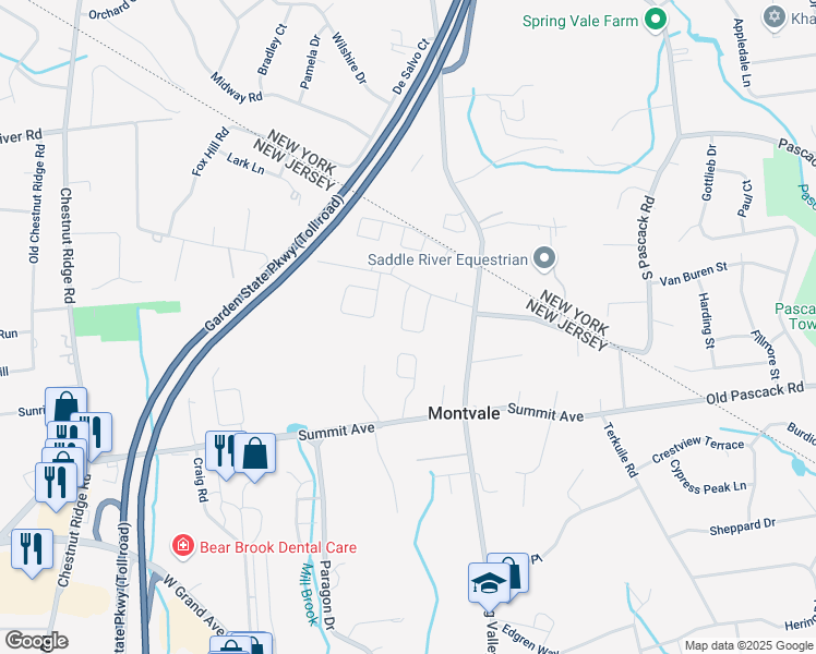 map of restaurants, bars, coffee shops, grocery stores, and more near 11 Serrell Drive in Montvale