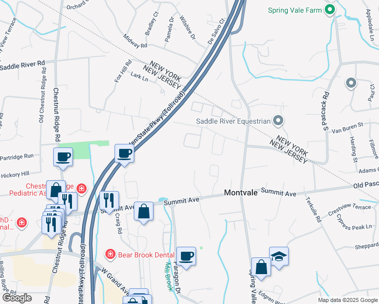 map of restaurants, bars, coffee shops, grocery stores, and more near 27 Autumn Way in Montvale