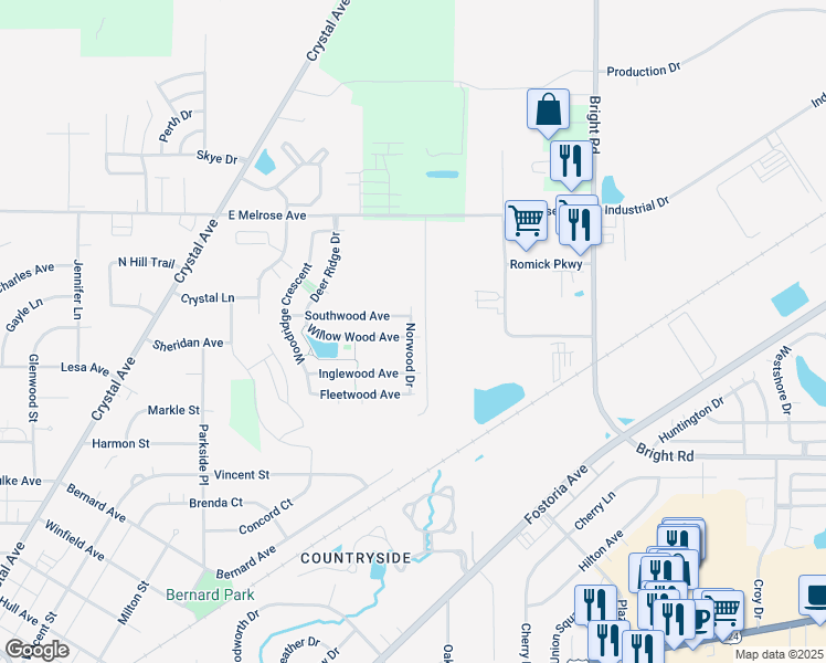 map of restaurants, bars, coffee shops, grocery stores, and more near 1493 Southwood Avenue in Findlay