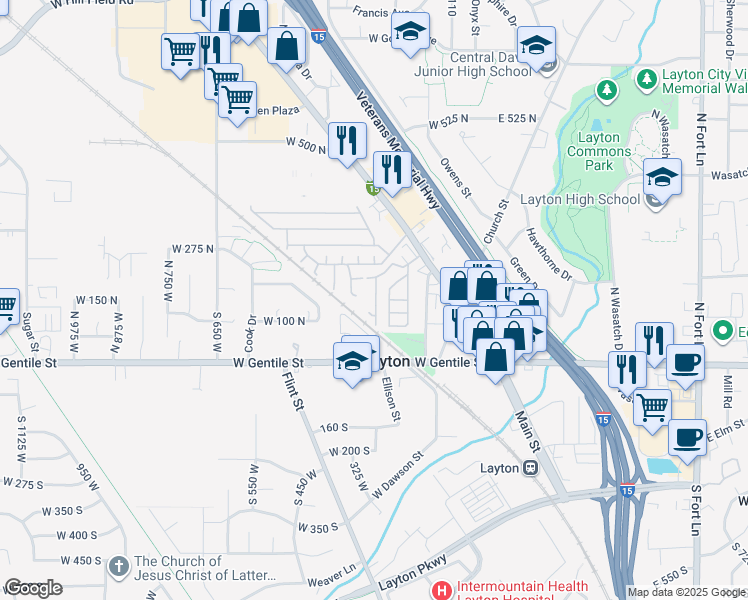 map of restaurants, bars, coffee shops, grocery stores, and more near 231 Main Street in Layton
