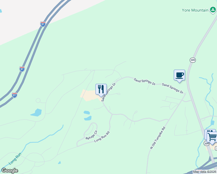 map of restaurants, bars, coffee shops, grocery stores, and more near 151 Sand Springs Dr in Luzerne