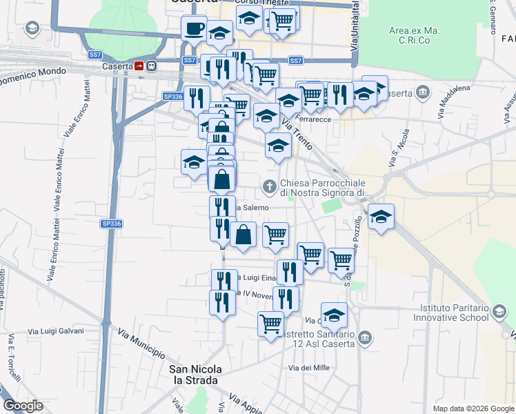 map of restaurants, bars, coffee shops, grocery stores, and more near 15 Via Salvatore di Giacomo in Caserta