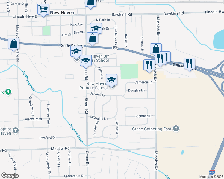 map of restaurants, bars, coffee shops, grocery stores, and more near 1445 Berwick Lane in New Haven