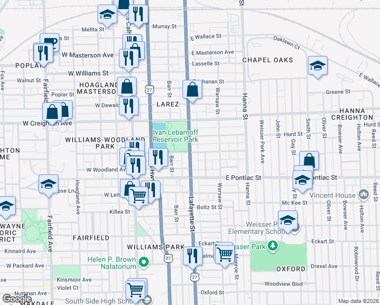 map of restaurants, bars, coffee shops, grocery stores, and more near 398 East Suttenfield Street in Fort Wayne