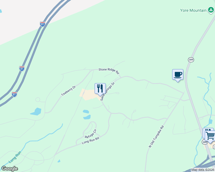 map of restaurants, bars, coffee shops, grocery stores, and more near 151 Sand Springs Dr in Luzerne