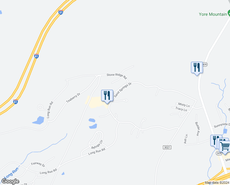 map of restaurants, bars, coffee shops, grocery stores, and more near 151 Sand Springs Dr in Luzerne