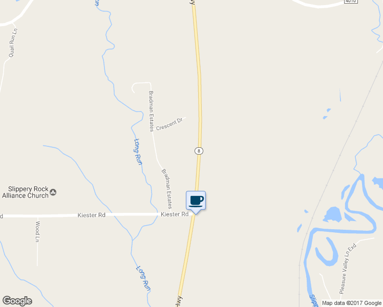 map of restaurants, bars, coffee shops, grocery stores, and more near 3526 William Flynn Highway in Slippery Rock