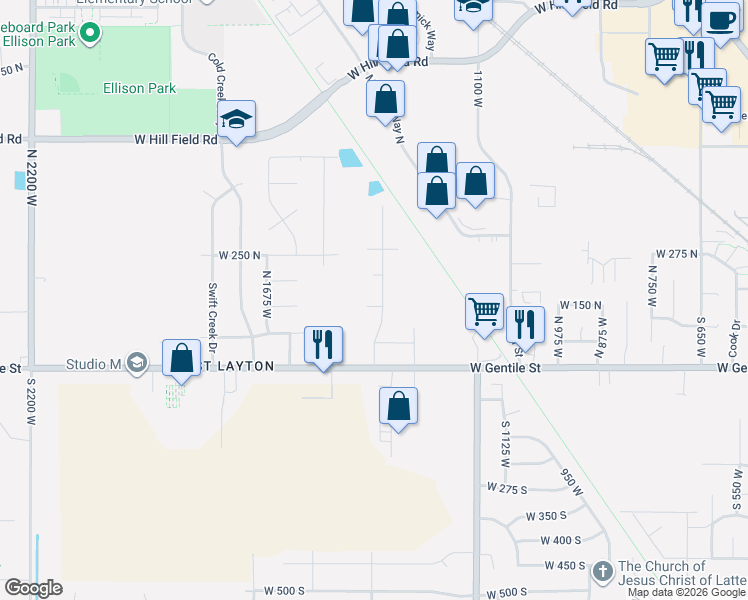 map of restaurants, bars, coffee shops, grocery stores, and more near 1584 West 75 North in Layton