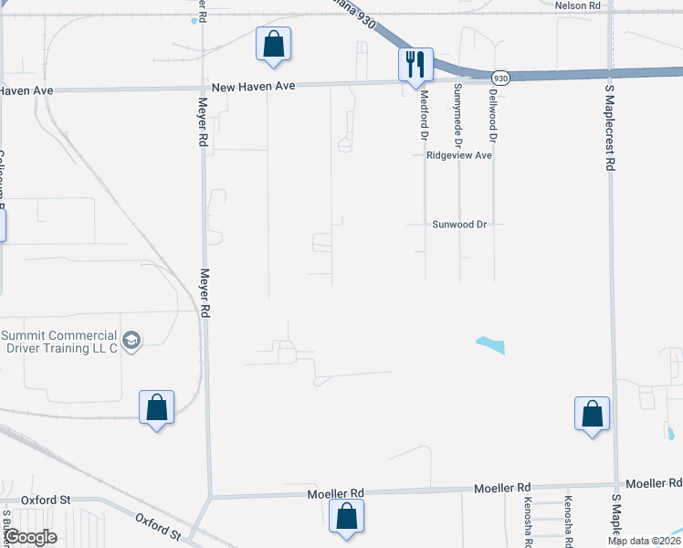 map of restaurants, bars, coffee shops, grocery stores, and more near 2611 Sheridan Road in Fort Wayne