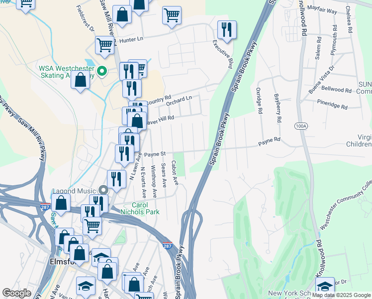map of restaurants, bars, coffee shops, grocery stores, and more near 248 Abbott Avenue in Elmsford