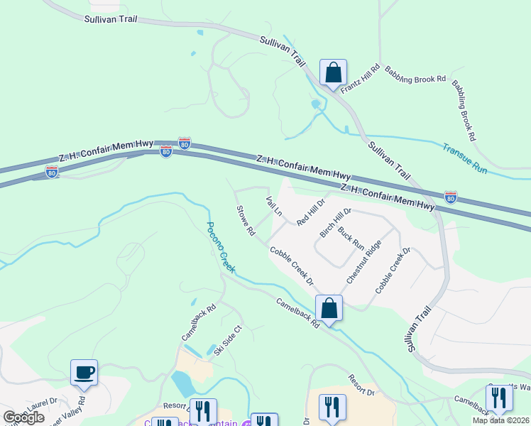 map of restaurants, bars, coffee shops, grocery stores, and more near Aspen Way in Tannersville