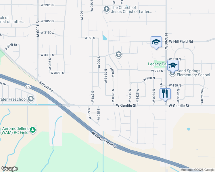 map of restaurants, bars, coffee shops, grocery stores, and more near 150 North 3675 West in Layton