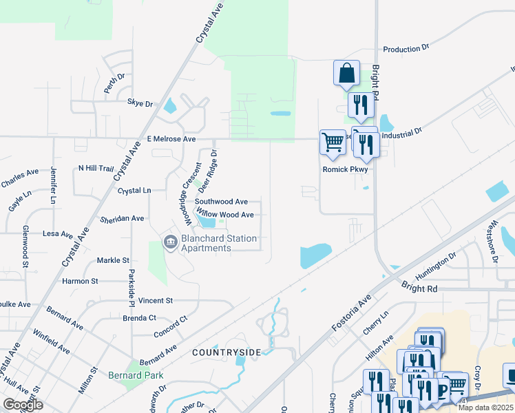 map of restaurants, bars, coffee shops, grocery stores, and more near 1493 Southwood Avenue in Findlay