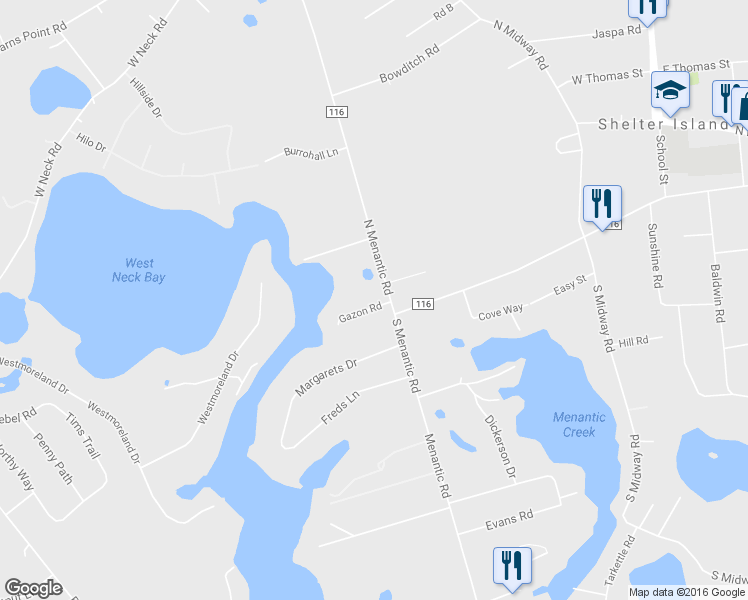 map of restaurants, bars, coffee shops, grocery stores, and more near 4 Gazon Road in Shelter Island