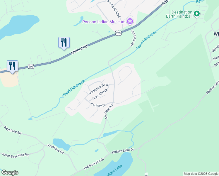 map of restaurants, bars, coffee shops, grocery stores, and more near 63 Northpark Estate in East Stroudsburg